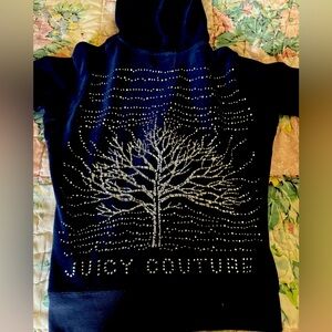 Dark Blue Embellished Juicy Couture Velour Zip up Hoodie Size P